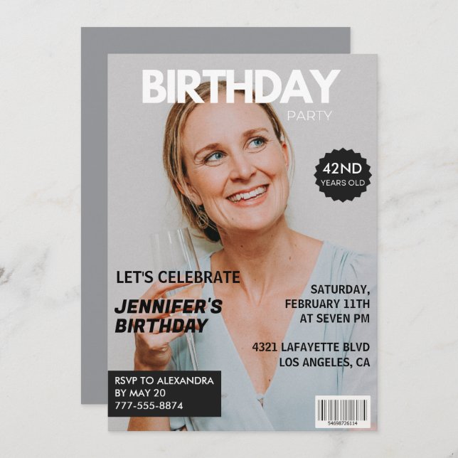 Magazine Cover Stylish for her Photo 42nd birthday Invitation (Front/Back)