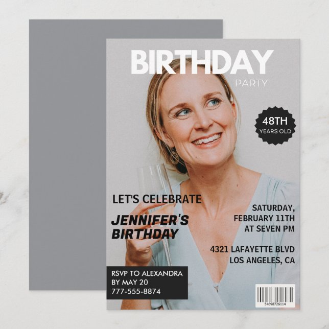 Magazine Cover Stylish for her Photo 48th birthday Invitation (Front/Back)
