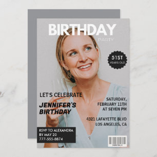 Magazine Cover Stylish for her Photo 51st birthday Invitation
