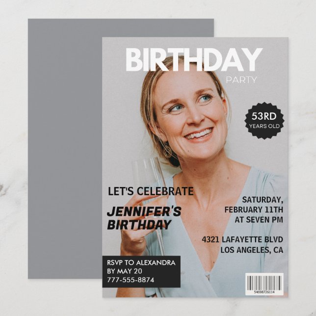 Magazine Cover Stylish for her Photo 53rd birthday Invitation (Front/Back)