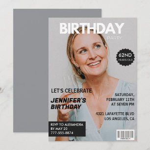 Magazine Cover Stylish for her Photo 62nd birthday Invitation