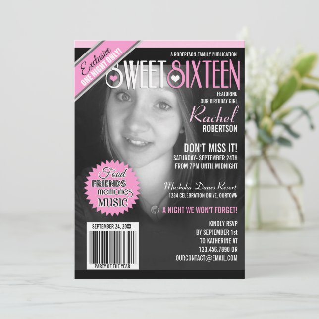 Magazine Cover Sweet 16 Party Invitation (Standing Front)