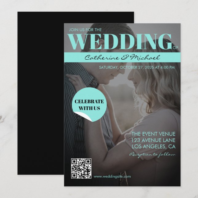 Magazine Cover Trendy Dark Photo Invitation (Front/Back)