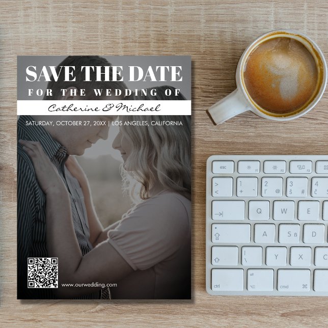 Magazine Cover Trendy Dark Photo QR Code Wedding Save The Date (Creator Uploaded)