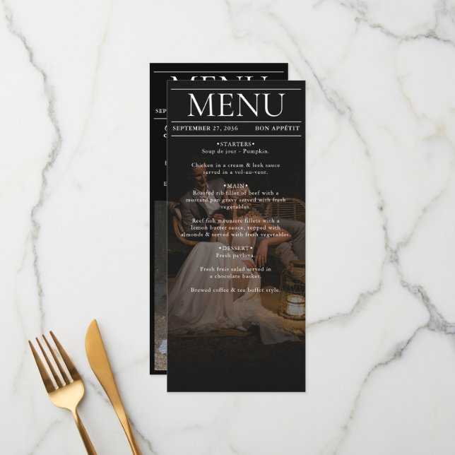 Magazine Editorial Newspaper Photos Wedding  Menu (Front/Back In Situ)