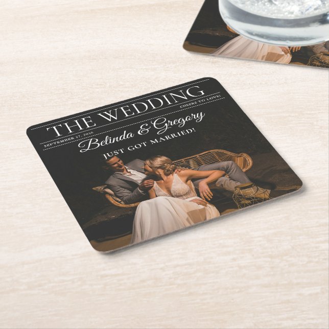 Magazine Editorial Newspaper Photos Wedding  Square Paper Coaster (Angled)