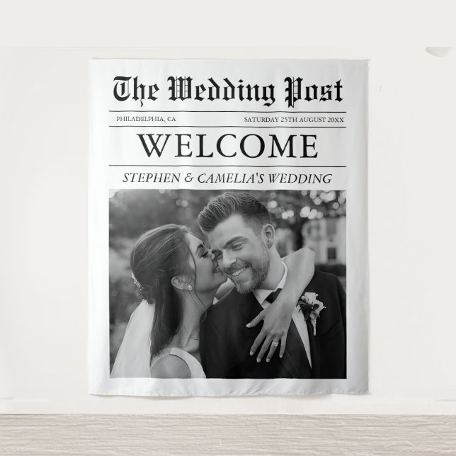 Magazine Editorial Newspaper Wedding Photo Tapestry (Front)