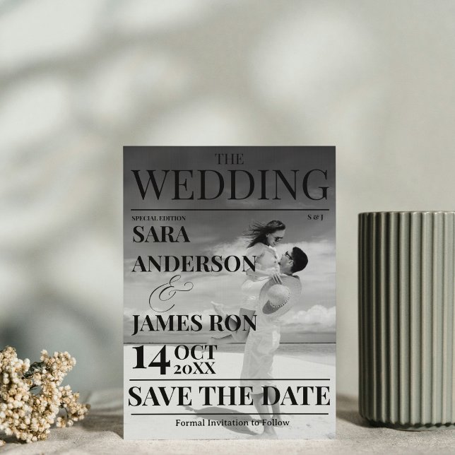 Magazine Editorial Newspaper Wedding Save the Date Invitation (Creator Uploaded)