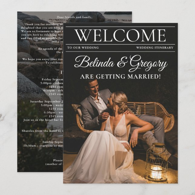 Magazine Editorial Photo Wedding Itinerary Program (Front/Back)