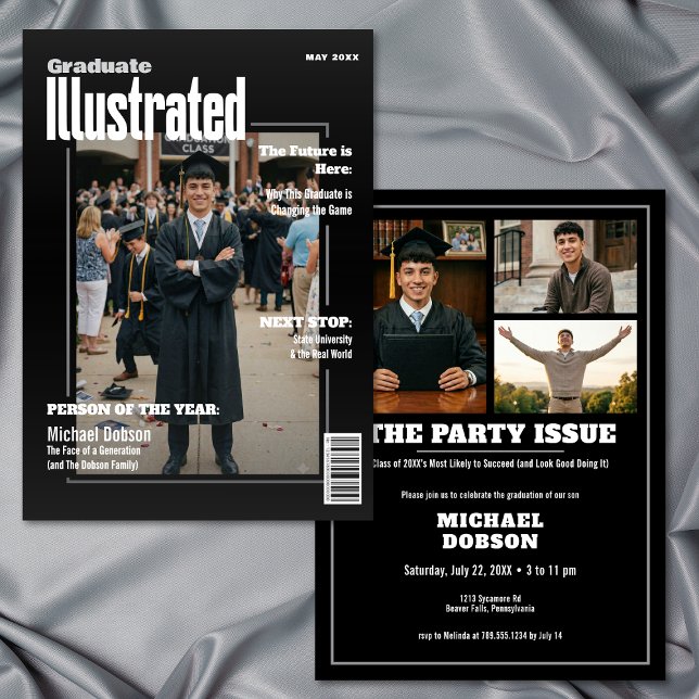 Magazine Four Photo Black Graduation Party Invitation (Magazine Four Photo Black Graduation Party Invitation)