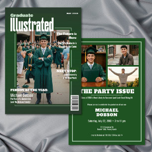 Magazine Four Photo Green Graduation Party Invitation