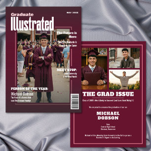 Magazine Four Photo Maroon Graduation Announcement