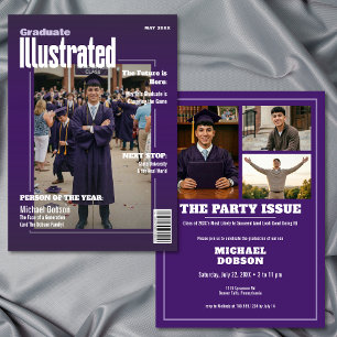 Magazine Four Photo Purple Graduation Party Invitation