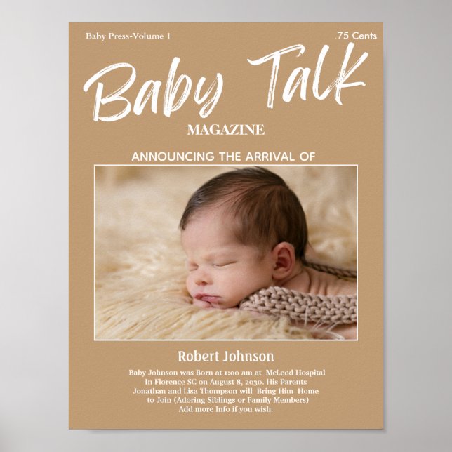 Magazine Keepsake Photo Birth Announcement Poster (Front)
