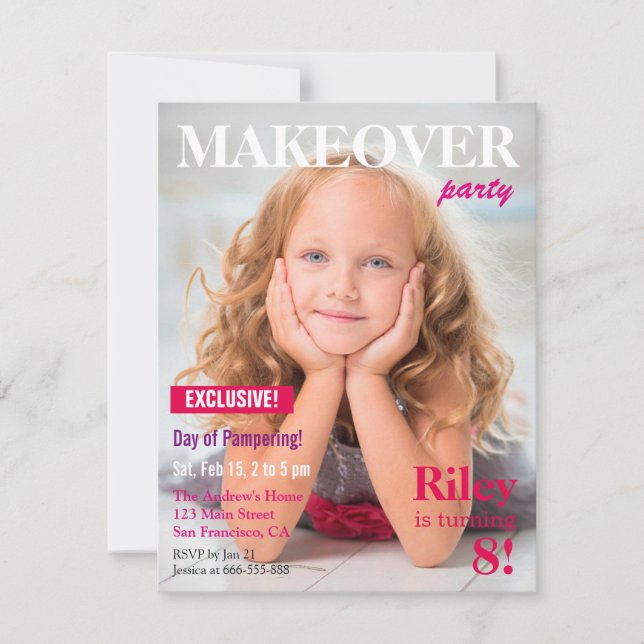 Magazine Makeover Pamper Girls Birthday Party Invitation (Front)