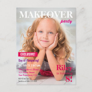 Magazine Makeover Pamper Girls Birthday Party Invitation