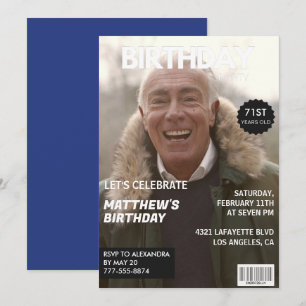 Magazine Navy blue Photo Funny 71st birthday Invitation