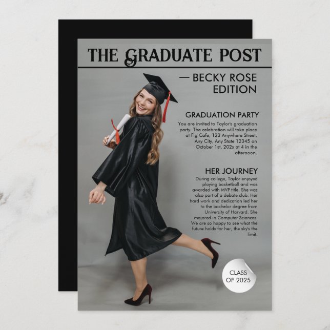 Magazine newspaper graduation invitations announce (Front/Back)