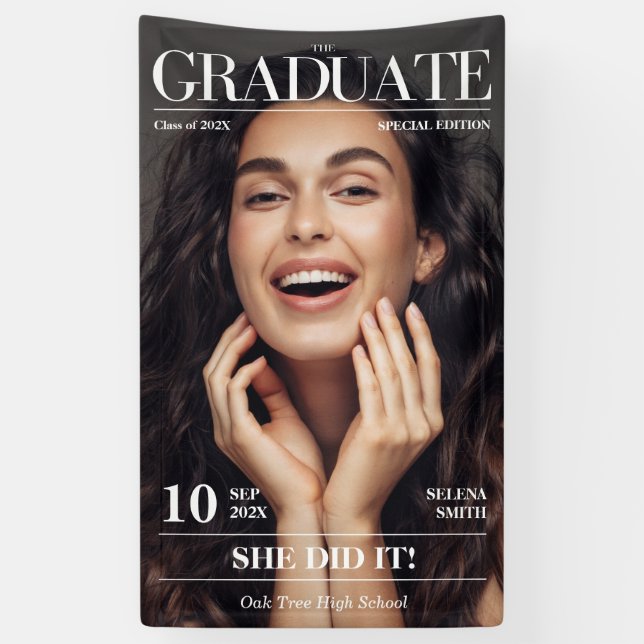 Magazine Newspaper Graduation Party Photo Banner (Vertical)