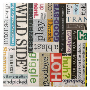 Magazine Phrase Collage Ceramic Tile (Large)