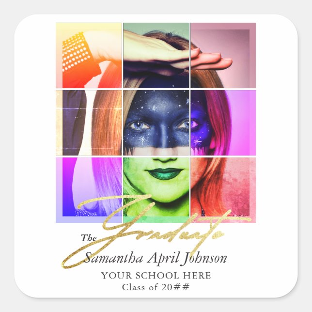 Magazine Pop Art Retro Modern Graduation Photo  Square Sticker (Front)