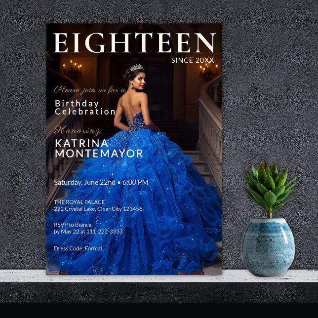 Magazine Style Elegant 18th Birthday Invitation (Creator Uploaded)