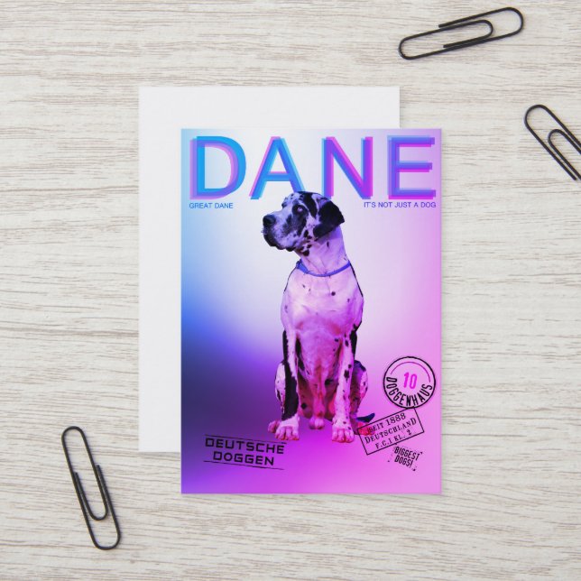 Magazine Style Great Dane  Business Card (Front/Back In Situ)