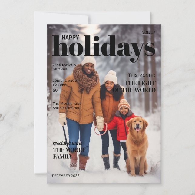 Magazine Style Holiday Card- Top Title, black (Front)