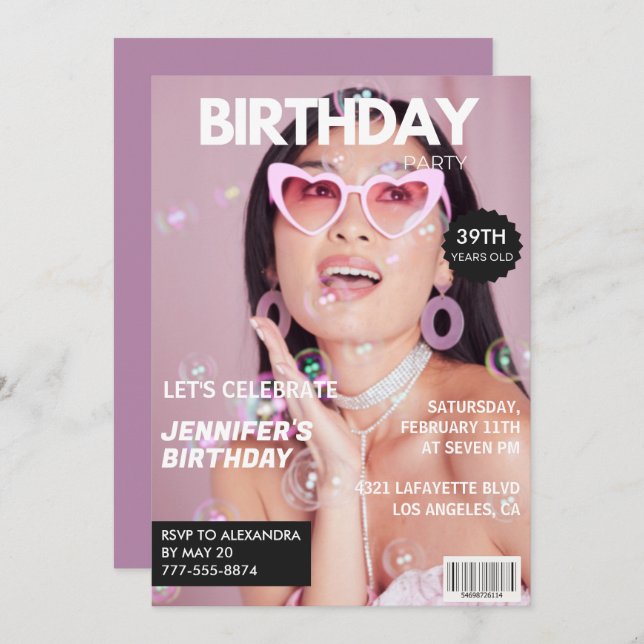  Magazine Stylish Photo 39th birthday invitations  (Front/Back)