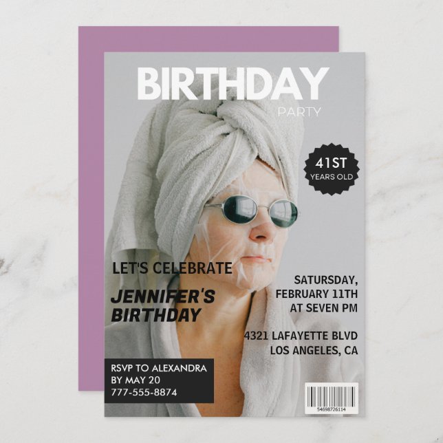  Magazine Stylish Photo 41st birthday invitations  (Front/Back)