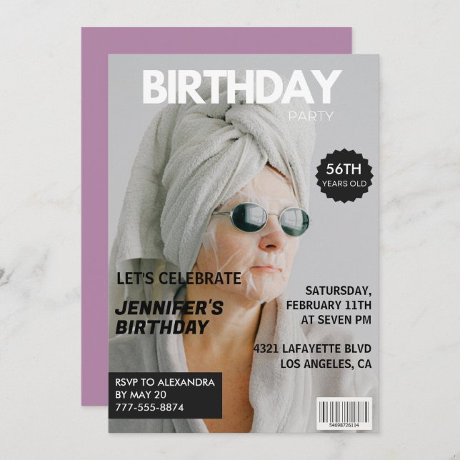  Magazine Stylish Photo 56th birthday invitations  (Front/Back)
