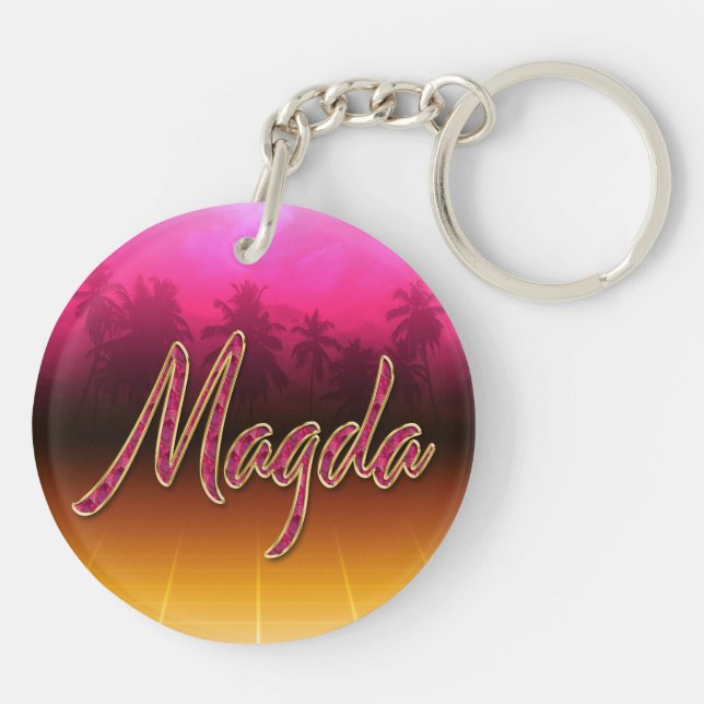 Magda First Name golden pink keychain (Back)