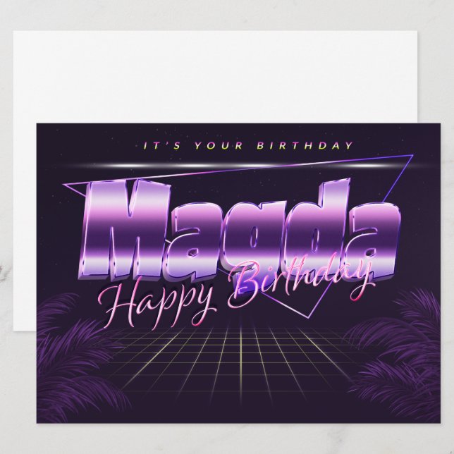 Magda Name First name lila retro card Birthday (Front/Back)