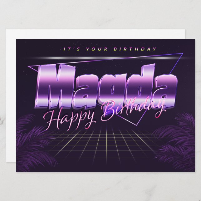 Magda Name First Name lilac retro card birthday (Front/Back)