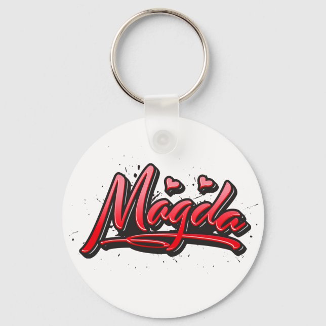 Magda red Heart Graffiti Schlüsselanhänger Key Ring (Front)