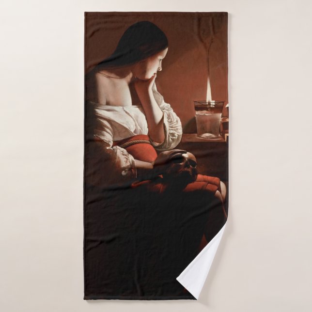 Magdalene with the Smoking Flame, La Tour Bath Towel (Bath Towel)
