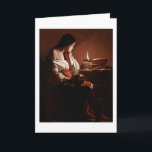 Magdalene with the Smoking Flame, La Tour Card<br><div class="desc">Georges de La Tour (March 13,  1593 – January 30,  1652) was a French Baroque painter,  who spent most of his working life in the Duchy of Lorraine,  which was temporarily absorbed into France between 1641 and 1648. He painted mostly religious chiaroscuro scenes lit by candlelight. Quote:Wikipedia</div>