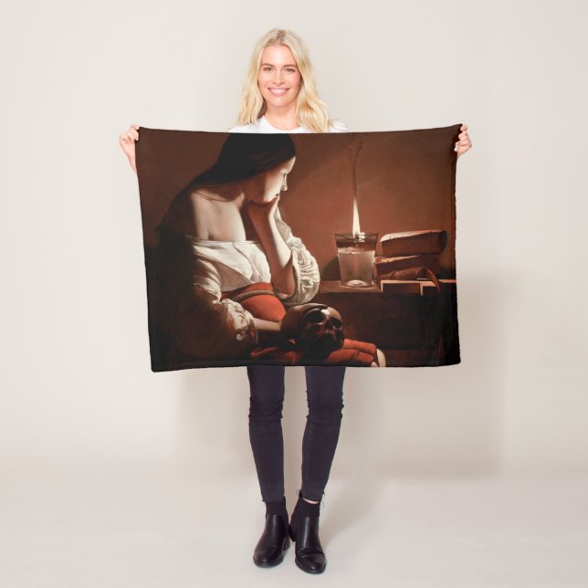 Magdalene with the Smoking Flame, La Tour Fleece Blanket (In Situ)