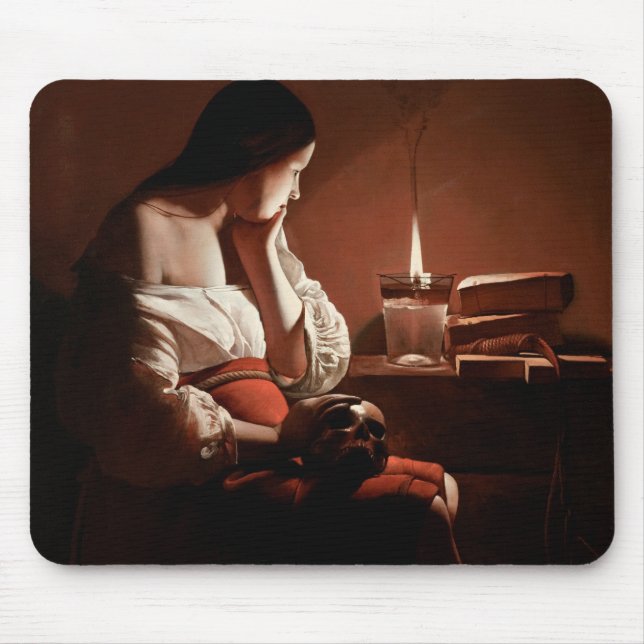 Magdalene with the Smoking Flame, La Tour Mouse Mat (Front)