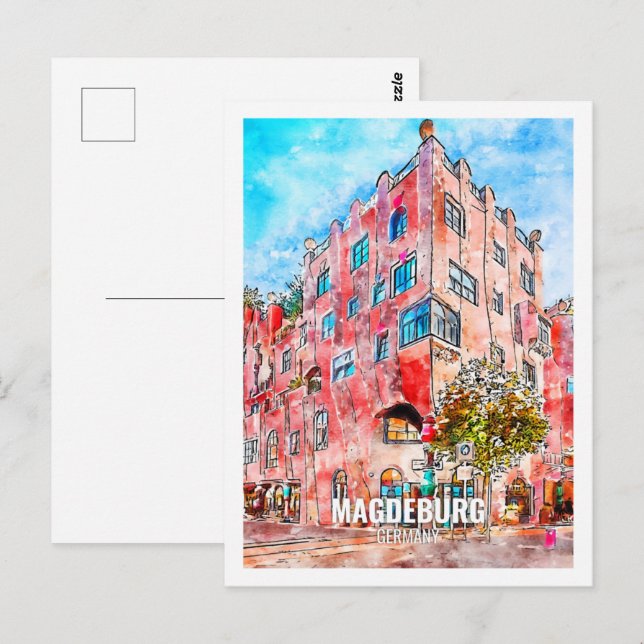 Magdeburg Germany Famous Travel Place Watercolor Postcard (Front/Back)
