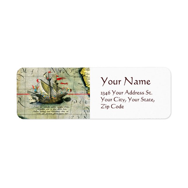 Magellans ship Victoria, Antique Map Pacific Ocean (Front)