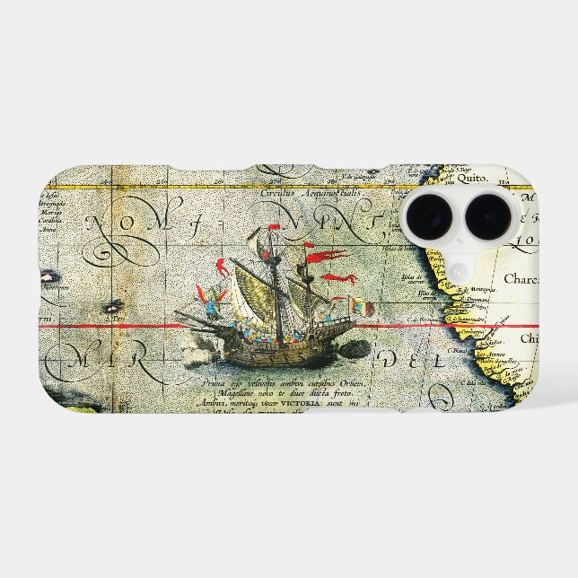 Magellans ship Victoria, Antique Map Pacific Ocean (Back (Horizontal))