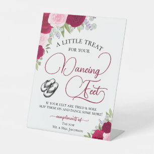 Magena Pink Roses Dancing Feet Flip Flop Wedding  Pedestal Sign
