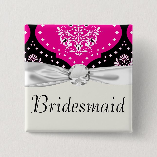 magent pink black white henna damask 15 cm square badge (Front)