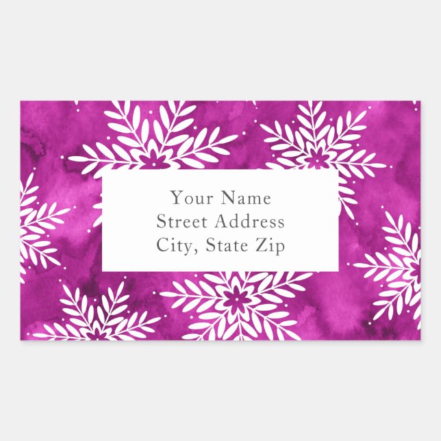 Magenta Abstract Watercolor Snowflakes Label (Front)