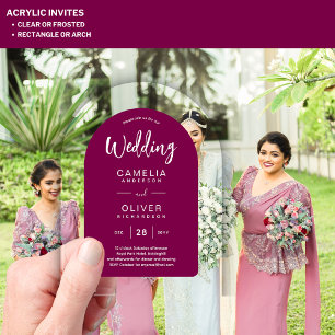 Magenta Acrylic Wedding Invites White Text Modern Invitations