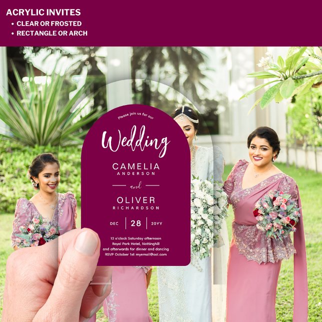 Magenta Acrylic Wedding Invites White Text Modern Invitations (Creator Uploaded)