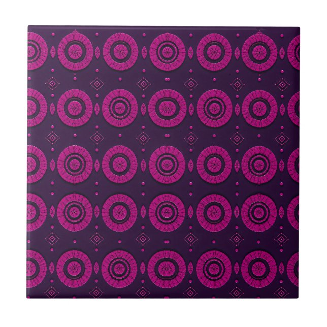 Magenta African Geometric Circle Pattern Decorativ Tile (Front)