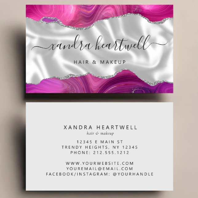 Magenta Agate Silver Glitter Luxury Stylist Business Card (Creator Uploaded)
