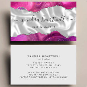 Magenta Agate Silver Glitter Luxury Stylist Business Card